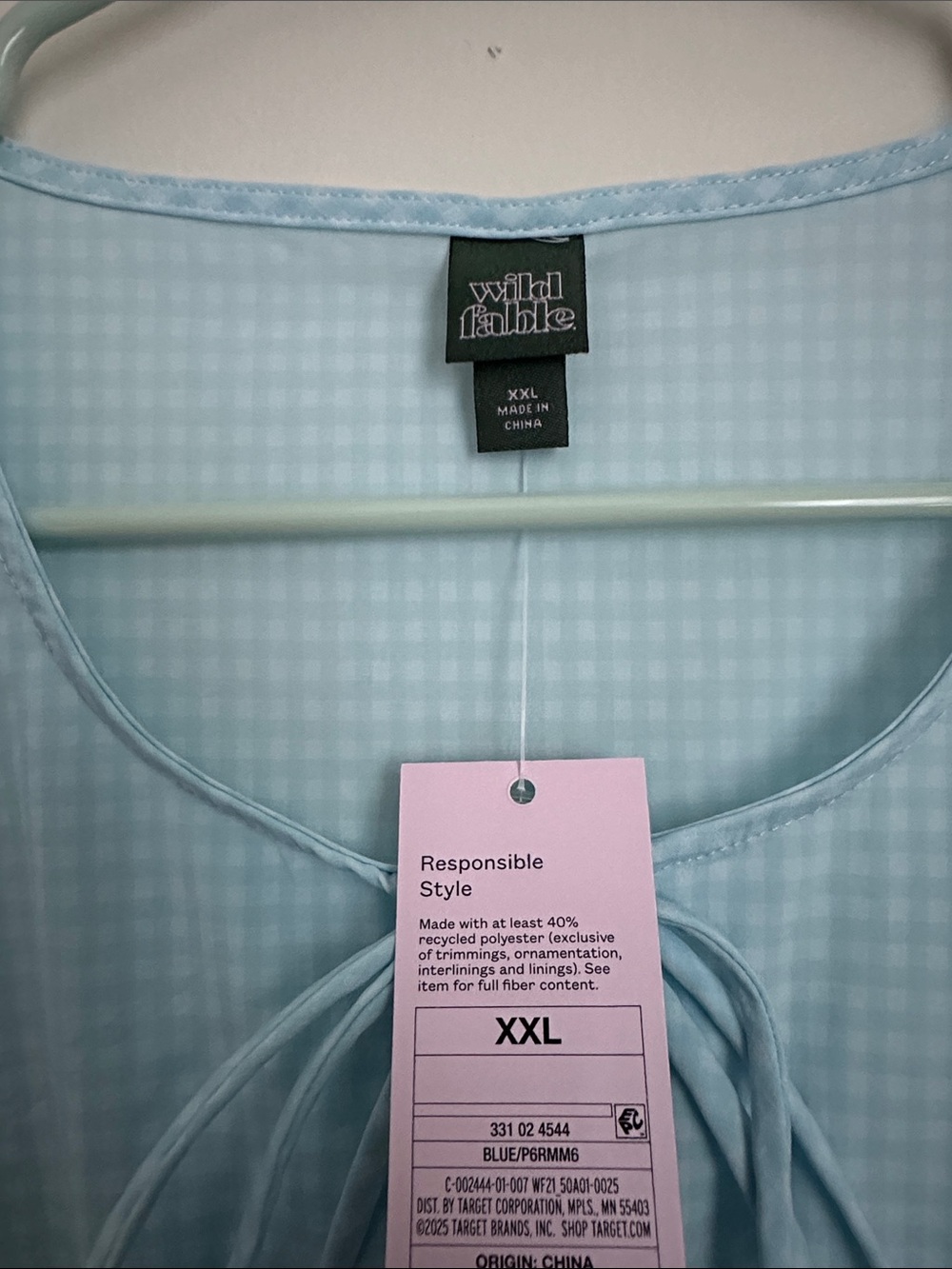 wild fable Light Blue Gingham Tie-Front Peplum Top - Picture 2 of 2